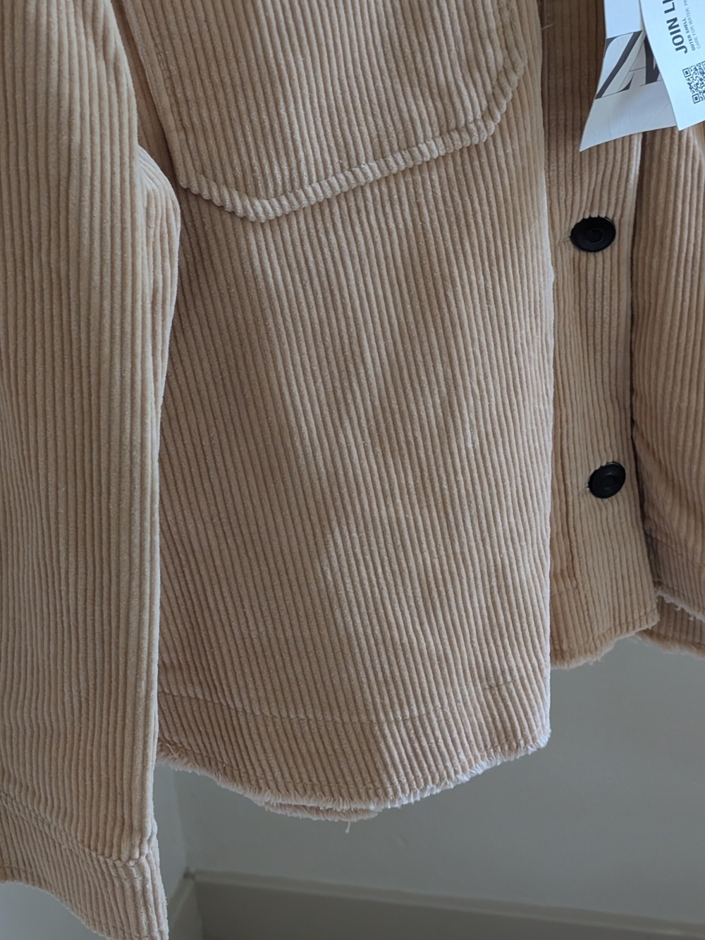 NWT Zara Corduroy Button-Front Collared Shirt Jacket In Cream - S - Picture 3 of 5